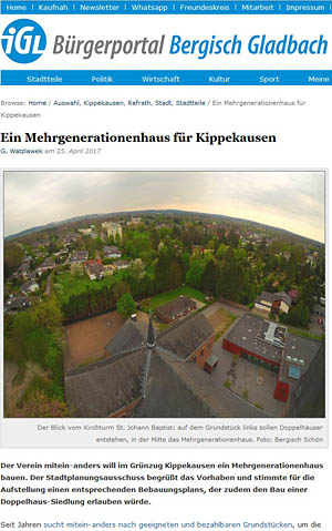 Screen vom Artikel im Bürgerportal Bergisch Gladbach